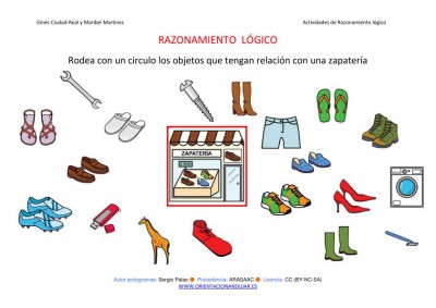 RAZONAMIENTO  LÓGICO categorizar y agrupar ZAPATERIA COLOR IMAGEN