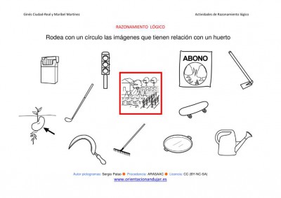 RAZONAMIENTO  LÓGICO categorizar y agrupar objetos huerto ByN imagen