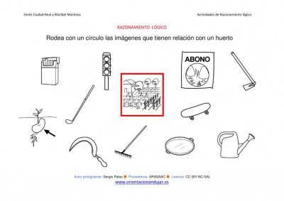 RAZONAMIENTO  LÓGICO categorizar y agrupar objetos huerto ByN imagen