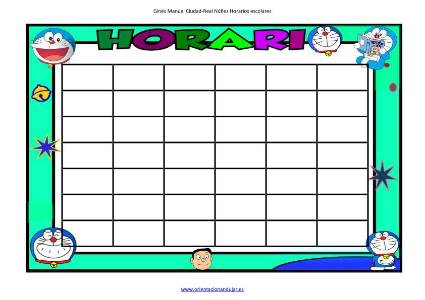 horario doraemon editable con celdas imagen