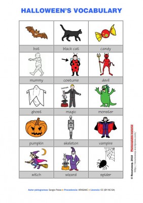 vocabulario en pictogramas halloween a color IMAGEN