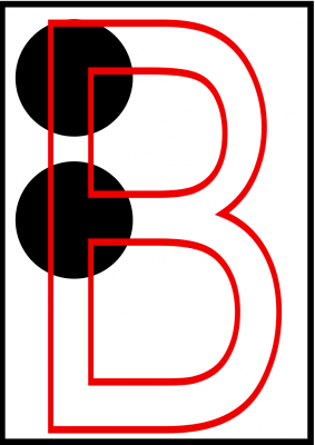 la imagen muestra una superposición de la letra b en tinta y en braille