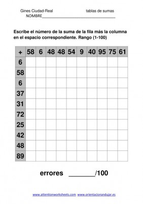 coleccion de ejercicios de tablas de sumas rango 1-100 imagen 1