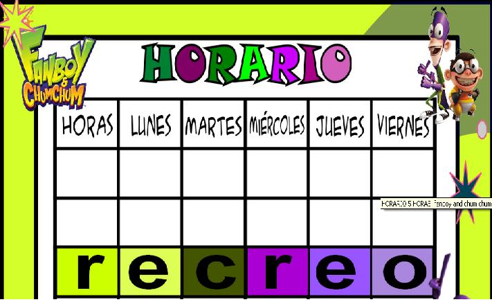 Nuevos madelos de horarios con nuevos personajes y distribuciones. Jornada intensiva por la mañana y jornada partida con comedor. Espero que os gusten. MODELOS DE HORARIOS JORNADA INTENSIVA MODELOS DE […]