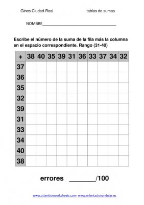 coleccion de ejercicios de  tablas de sumas rango 31-40 IMAGEN 3