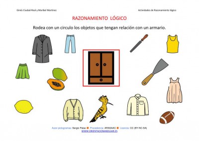 RAZONAMIENTO  LÓGICO categorizar y agrupar ARMARIO COLOR IMAGEN