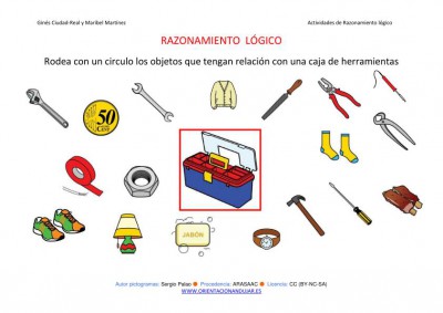 RAZONAMIENTO  LÓGICO categorizar y agrupar CAJA HERRAMIENTAS COLOR IMAGEN