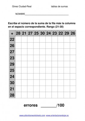 coleccion de ejercicios de  tablas de sumas rango 21-30 imagen 3