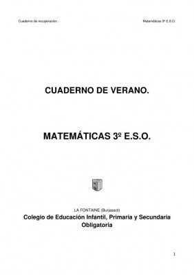 Matemáticas 3º ESO Cuaderno de verano IMAGEN