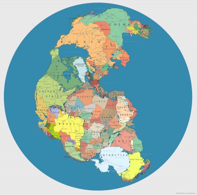 Mapa Político Mundial como Pangea Hace 200-300 millones de años