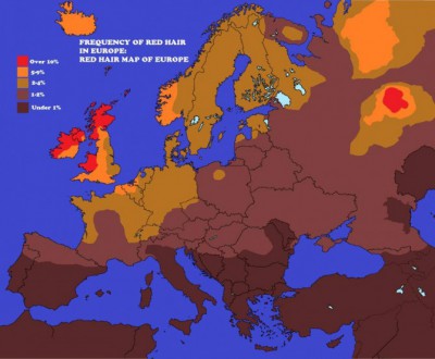 PORCENTAJE DE PELIROJOS EN LOS PAISES DE EUROPA