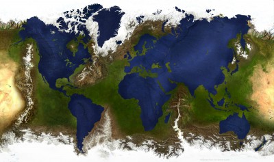 Un mapa del mundo que Invierte Tierra y Mar
