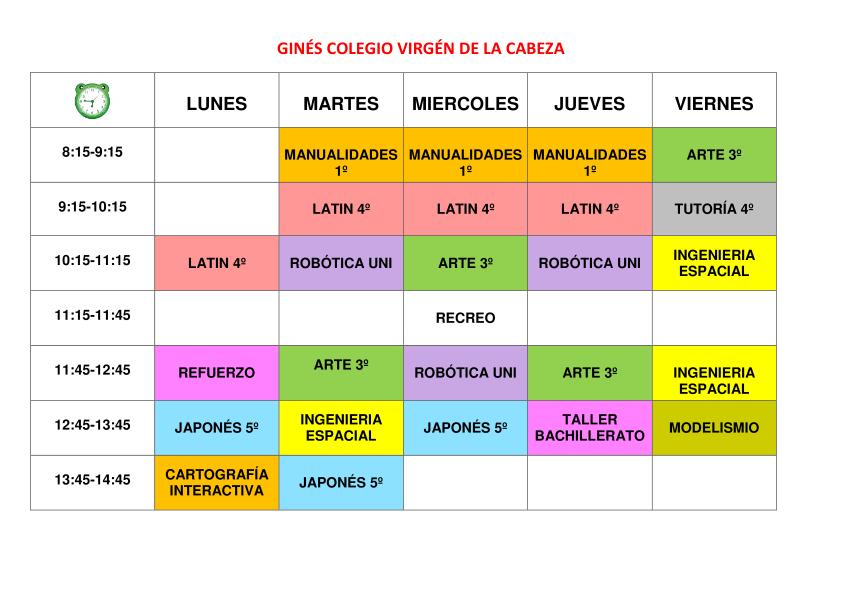 EJEMPLO DE HORARIO DE SECUNDARIA - Orientación Andújar - Recursos Educativos