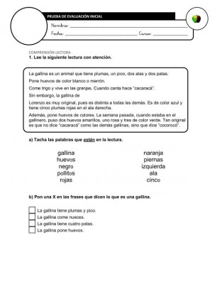 Evaluación Inicial Lengua 3º IMAGEN