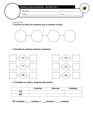 Evaluación Inicial Matemáticas 3º IMAGEN