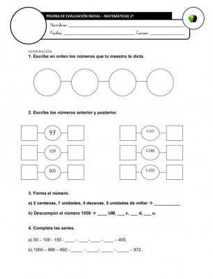 Evaluación Inicial Matemáticas 4º IMAGEN