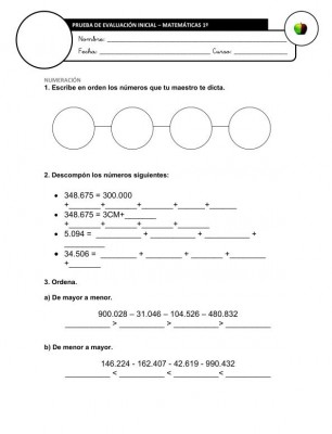 Evaluación Inicial Matemáticas 5º IMAGEN