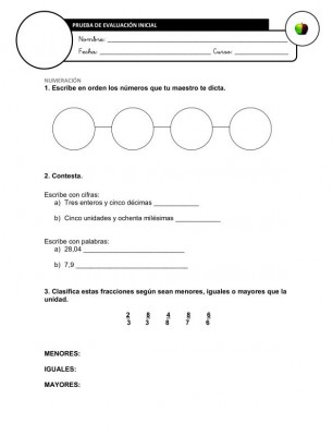 Evaluación Inicial Matemáticas 6º IMAGEN