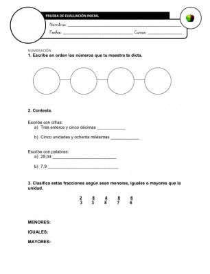 Evaluación Inicial Matemáticas 6º IMAGEN