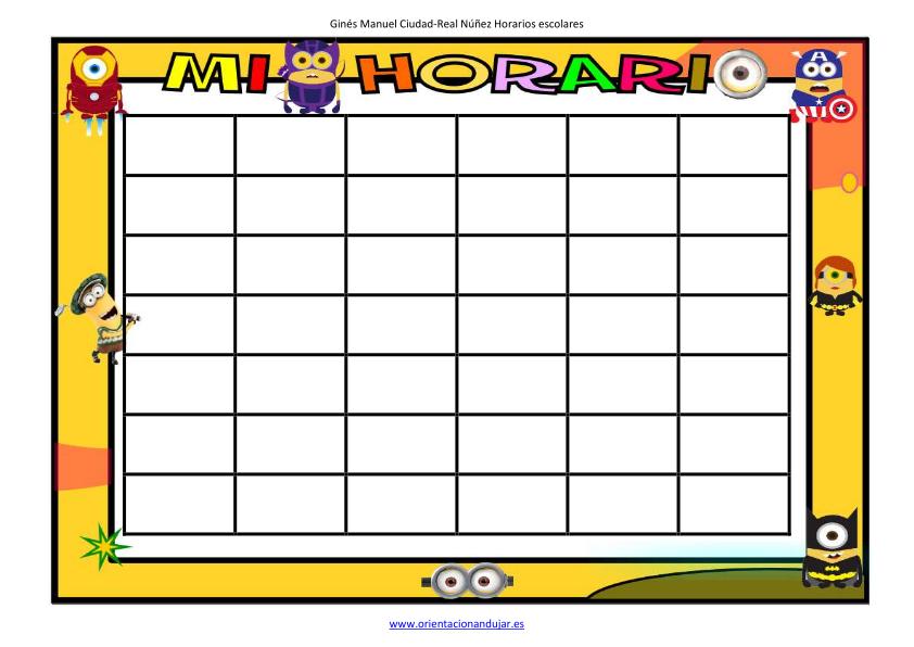 horario MINIONS editable con celdas imagen