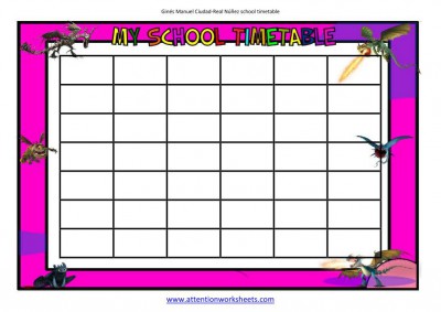 my school timetable 2 Dragons Riders of Berk editable cells image