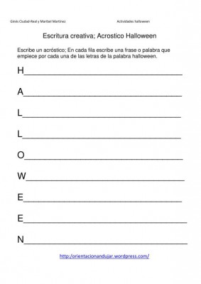 Escritura creativa ACROSTICO HALLOWEEN IMAGEN