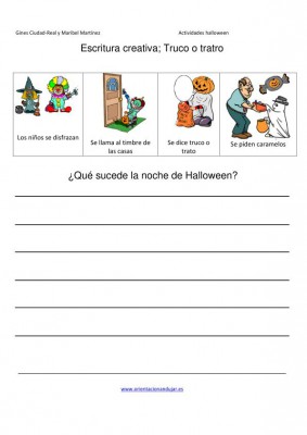 Escritura creativa truco o trato que sucede en halloween IMAGEN