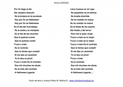 cancion de halloween para niños letra