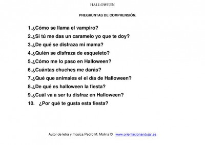cancion de halloween para niños preguntas  comprensión