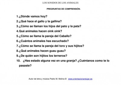 los sonidos de los animales preguntas de comprensión imagenes 2