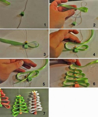 ARBOL DE NAVIDAD PEQUEÑO LAZOS DE TELA Y ABALORIOS