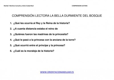 COMPRENSIÓN LECTORA la bella durmiente del bosque imagen 2