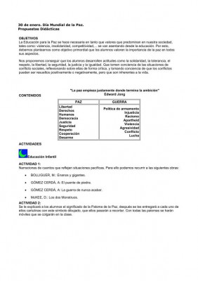 13 PROPUESTAS DIDACTICAS DÍA DE LA PAZ INFANTIL Y PRIMARIA IMAGEN 1