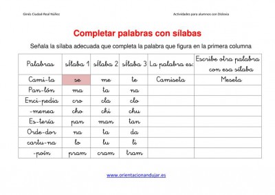 Ejercicios para niños con dislexia Completar palabras con sílabas imagen 3