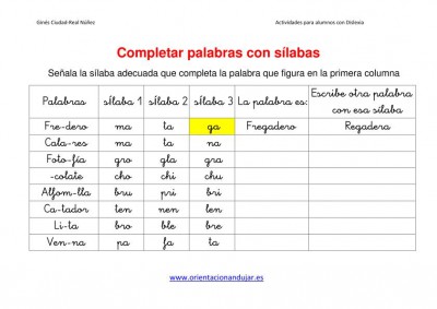 Ejercicios para niños con dislexia Completar palabras con sílabas imagen 4