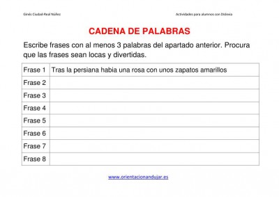 ACTIVIDAES DISLEXIA CADENA DE PALABRAS imagen 3