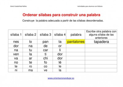 Ejercicios dislexia ordenar sílabas para construir una palabra imagen 2