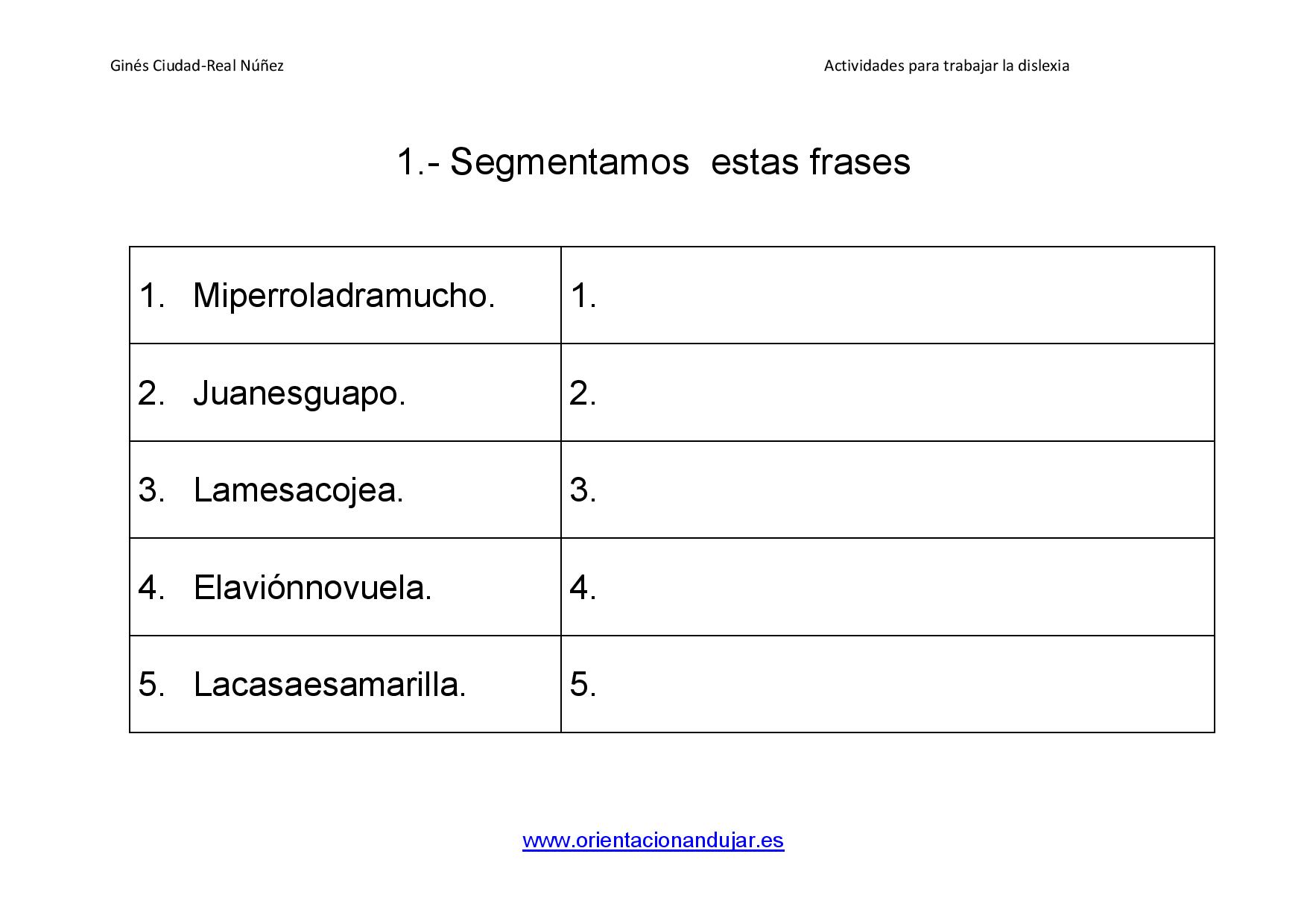 Resultado de imagen de SeparaciÃ³n de las palabras en frases