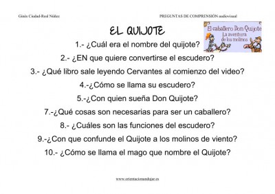 el quijote fichas de comprension audiovisual imagen