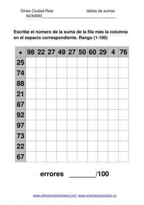 coleccion de ejercicios de tablas de sumas rango 1-100 imagen 2