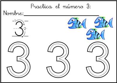 lectoescritura de numeros el 3  ficha 6