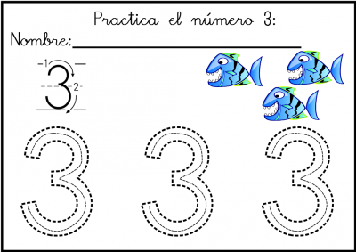 lectoescritura de numeros el 3  ficha 7