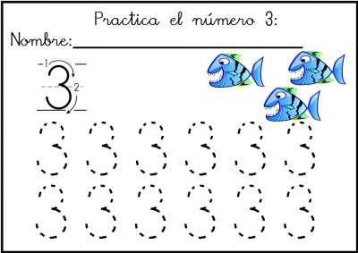 lectoescritura de numeros el 3  ficha 8