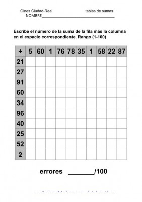 coleccion de ejercicios tablas de sumas rango 1-100 imagen 1