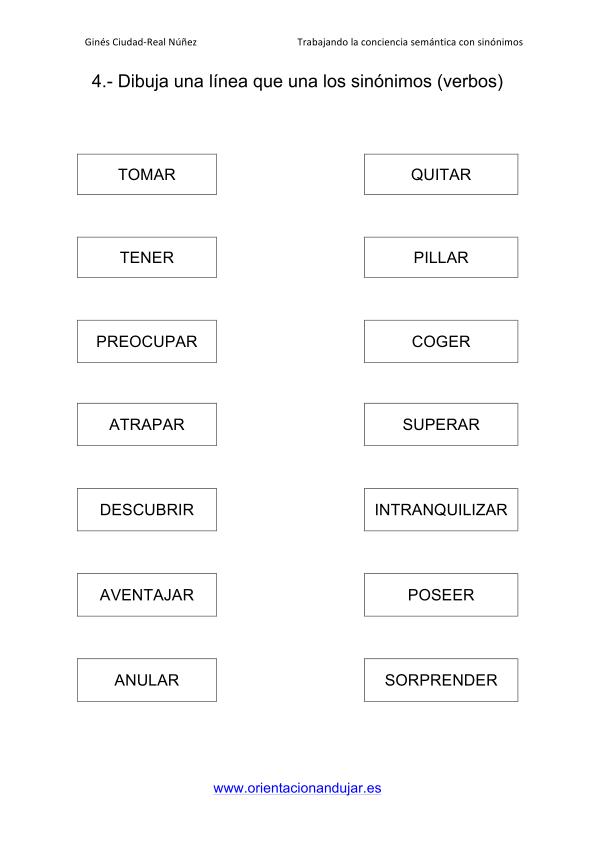 Relacionamos verbos sinónimos - Orientacion Andujar