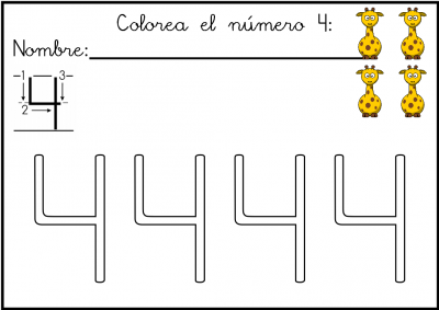 lectoescritura de numeros el 4 ficha 8