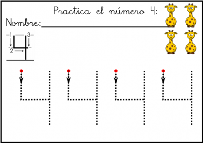 lectoescritura de numeros el 4 ficha 9