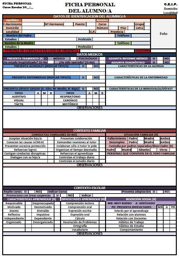 Ficha Personal Alumno Primaria faltas y notas imagen
