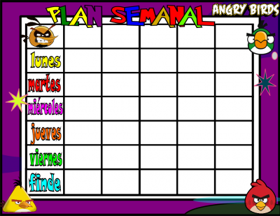 PLAN SEMANAL 5 TAREAS angry birds