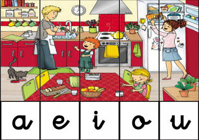 puzzle de VOCALES EN la cocina